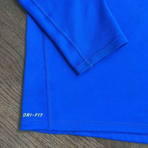 Nike running Mens Bright Blue DriFit 1/2 Zip Pullover Warm-Up Long Sleeve Top - Picture 2 of 8